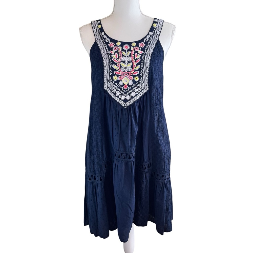 MAEVE‎ Anthropologie Tisa Swing Dress Navy Embroidered Sleeveless Sz 4 Festival